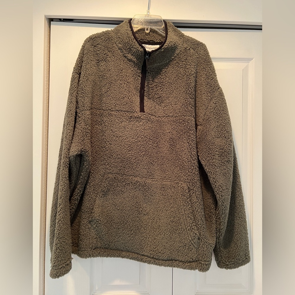Khaki green, No Boundaries 1/4 zip Sherpa pullover. Size 2XL